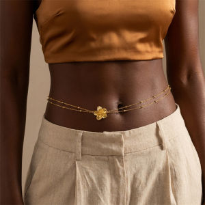 Boho Exquisite Metal Flower Butterfly Waist Chain for Women Double Layers Belly Chain Summer Beach Bikini Dress Body Jewelry