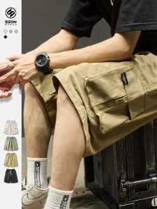 กางเกงขาสั้นทรงหลวมเอวกลางสำหรับผู้ชาย สไตล์ญี่ปุ่น ฤดูร้อน กางเกงขายาวสีกรมท่า กางเกงขายาวลำลอง สไตล์อเมริกัน