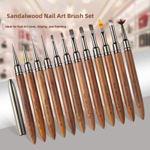 Japanese Style Sandalwood Nail Art Brush Set Gradient Color Painting Pen Light Therapy Pen Line Drawing Tool for Nail Salons