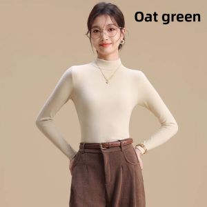 Miiow | Thickened Half High Collar Knitted Base Shirt Womens Black Warm Top Integrated Fleece Inner Wear For Autumn And Winter