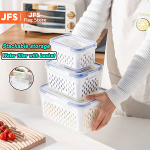 JFS Refrigerator Organizer with Drainage Basket Kitchen Fruit And Vegetable Storage Container can stack Food storage box