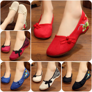 Old Beijing Cloth Shoes Womens Spring Red New Style Pointed Toe Shoes Wedge Heels Red Embroidered Shoes Ethnic Style Womens Shoes