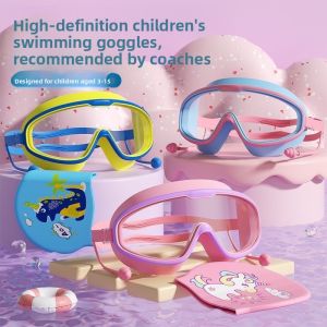 MONLEYTA | German Swimming Goggles Childrens Anti-Fog Waterproof High Definition Large Frame Diving Goggles Swimming Cap Earplugs Professional Kit