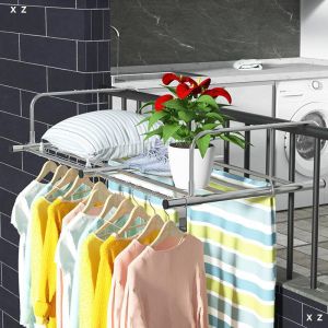 50-160cm ราวตากผ้าเพื่อนระเบียง หน้าต่าง รักษาความยาว ราวตากผ้า