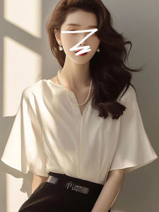Áo Sơ Mi Satin Acetate Trắng cho Mùa Hè Phong Cách Cao Cấp