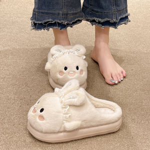 Cute Rabbit Cotton Slippers Womens Winter New Home Warm Plush Slippers Sweet Style Roman Style Artificial Short Fur Velvet