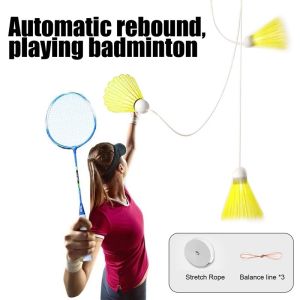 Badminton Trainer Rebound Portable Badminton Single Trainer Outdoor Sports Elastic Rope Automatic Rebound Badminton Practice Equipment Self Training Indoor Outdoor Sports