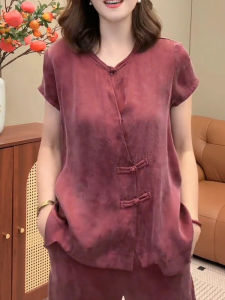 SUOXIMENG | Red New Chinese Style Shirt Womens Fashion Trend Retro Commuting Button Up Top Round Neck Regular Sleeve Length Single Button