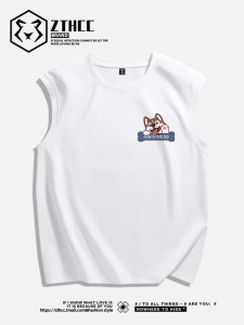 White Knitted Pure Cotton Printed Casual Vest Summer New Style Trendy Brand for Teenagers round Neck Sweatback Tank Top