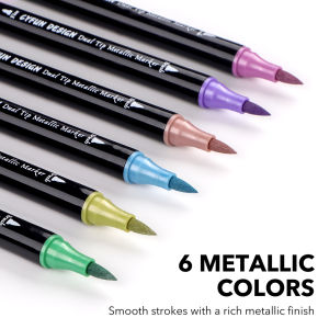Dual-Tip Metallic Acrylic Markers 2 in1 Fine&Brush Tip Paint Pen for Black PaperRock PaintingGlass CraftCard Making Scrapbook