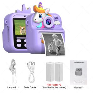 57mm Mini Thermal Printer Children Digital Photography Print Instant Camera 1080PHD Dual Lens Kids Video Recorder for Girls Boys