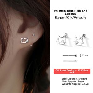 OUGUI | Luxurious Minimalist Cat Theme Silver Earrings With Diamond