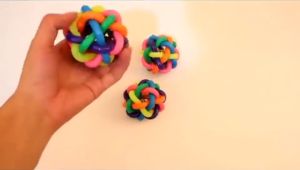 Bell Ball Colorful Rainbow Chew Toy Interactive Play Pet Toy Bite Resistant Teeth Cleaning Woven Ball with Small Bell