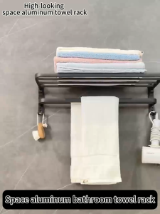 Bathroom Towel Rack Wall Mounted Shower Towels Bar Toilet Bath Storage Shelf Foldable Rak Bilik Air Aluminum Towel Rack Shelf