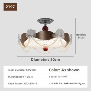 OUCHAO | French Vintage Wooden Textured Pearl Flower Glass Eye-protecting Ceiling Light