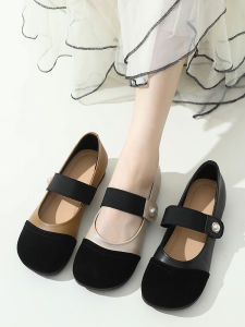 Soft Leather Bean Shoes Comfortable Work Footwear Large Size Womens Shoes Black Genuine Leather Slip-On round Toe Flats