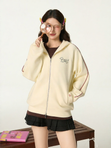 Gbiaior | Puppy Print Double Zipper Sandwich Air Layer Hoodie