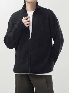 เสื้อคาร์ดิแกนถักแบบเปิดคอตั้งหลวมๆ สำหรับผู้ชาย ฤดูใบไม้ร่วง/ฤดูหนาว สไตล์เกาหลี แฟชั่น แบรนด์ดัง ซิปคู่ ปกตั้ง