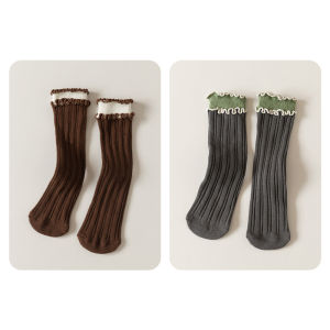 Girl Socks Spring and Autumn Pure Cotton Childrens Tube Socks Korean Ins Princess Socks Baby Girl Wooden Ear Bunching Socks