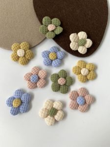 Yazi Handmade 3cm Fabric Embossed Waffle Handmade Five Petal Flower Cloth Sticker Barrettes Notebook DIY Accessories Material