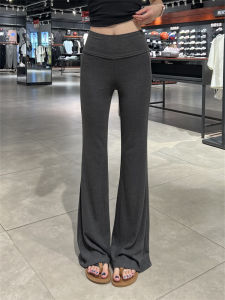 Gray Flared Yoga Pants Womens Autumn Winter Fleece Elastic Slimming Casual Sports Pants Wide Leg Pants Floor-Length Pants