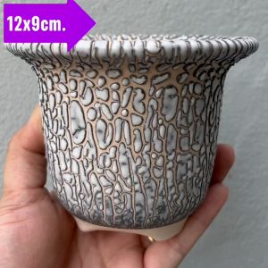 กระถางเซรามิค 3 สี กระถางแคคตัส กระถางปากแตรเคลือบลาวา 4.5" สูง 3.8" เหมาะสำหรับการปลูกแคคตัส ไลทอป ไม้อวบน้ำ พร้อมส่งค่ะ