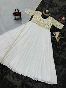 LAUNCHING NEW BEAUTIFUL CHINON SILK FRONT NECK EMBROIDERY LONG GOWN WITH GEORGETTE DUPPATA