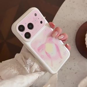 Korean Colorful Gradient Pink Bowknot Pattern Glitter Phone Case for iPhone 17 16 15 14 13 Pro Max Shockproof Bumper Hard Cover