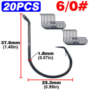 LAKBAT 20PCS 7385 Inclined Circle Hooks Sharp Barbed Olecranon Octopus Tackle for Soft Lure Fresh & Saltwater Fishing