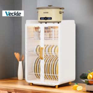 Veckle【2025 New】3-Tier Kitchen Dish Rack Cabinet Organizer Dustproof and Oil Resistant Multifunctional Countertop Kitchen Storage Cabinet