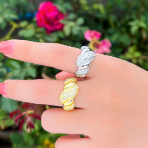 SEQUITO Luxury Women Finger Jewelry Silver Plated Yellow Gold Color Micro Pave Sparkling AAA Cubic Zircon Stunning Open Cuff Adjustable Ladies Ring for Prom Party SR134