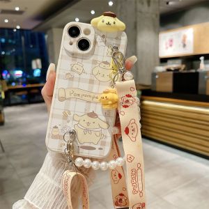 Cute Cartoon Pudding Dog Phone Case with Stand And Bracelet Full Cover Protective Shell for OPPO K12 K11 K10 K9 K7 K5 ACE2