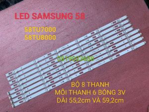 THANH LED TIVI SAMSUNG 58TU7000 58TU8000 58TU8100 58TU8200 HÀNG MỚI 100% BỘ 8 THANH MỖI THANH 6 BÓNG 3V DÀI 552+592mm