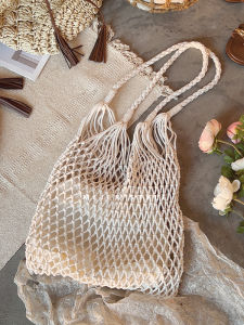 Large Capacity Hollow out Fishing Net Bag Woven Tote Shoulder Bag for Beach Vacation Cotton Casual Single Shoulder Handbag