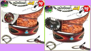 เข็มขัดหนังวัวแท้ลายม้าสอดงูติดค้อย ซื้อ1ฟรี2 เข็มขัดหนังวัวแท้เย็บขอบ+หัวเข็มขัด แถมฟรีพวงกุญแจ เข็มขัดหนังวัวงานแฮปวี่ เข็มขัดหนังวัวเย็บขอบสอดหนังงูแนวคาวบอย เข็มขัดผู้ชายงานวินเทจ ถอดเปลี่ยนหัวเข็มขัดได้เจาะรูให้ Genuine leather belt