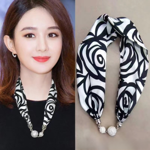 Extremely Silk Magnetic Clasp Scarf Necklace Hair Band Trendy Net Red New Magnetic Clasp Bracelet Short Women Spring Summer Neck Protection Band