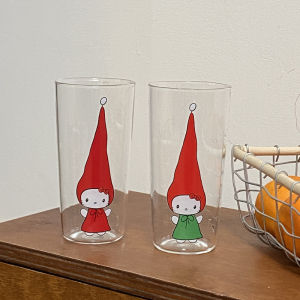 High Borosilicate Glass Cup Hand Drawn KT Cat Cartoon Cute Sharp Hat Small Cat Water Glass Cup Juice Cup Heat Resistant 450ML