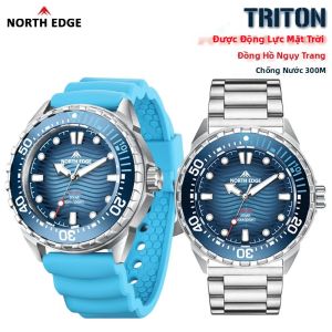 Đồng Hồ Lặn Năng Lượng Mặt Trời Cao Cấp NORTH EDGE Triton Dành Cho Nam Máy Quartz Vỏ Thép Không Gỉ 316L Chống Nước 30ATM Dây Đeo Da Khóa Gập.