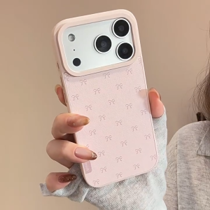 Pink Bow Leather Phone Case for iPhone 17 Pro Max / iPhone 17 Pro – Korean Style Cute Protective Cover for Girls