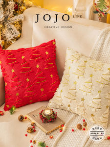 JOJOS L. American Retro Christmas Light Embroidery Pillowcase Square Polyester Washable Home Decor Cushion Cover