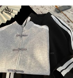 NCE New Chinese style outerwear for men in spring and autumn 2025 single breasted hoodie mens loose striped clothes youth jacket