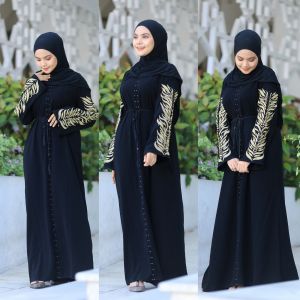Sabella abaya gamis hitam bordir hilda busui tasle sabuk belt jetblack saudi