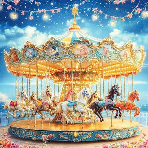 Huacan 5D DIY Diamond Painting Dreamy Carousel Full Square Round Drill Mosaic Embroidery New Collection 2025 Home Decor