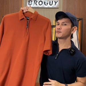 BROGUY Kaos Polo Shirt Pria Kerah Lengan Pendek Zipper