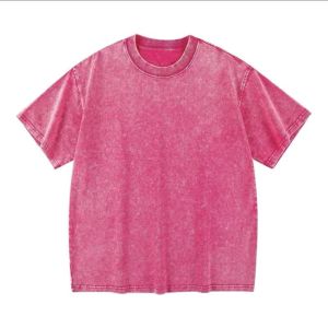 Heavyweight Washed T-Shirt American Oversize Vintage Style Short Sleeve Mens Fashion High Street Summer Gradient round Neck