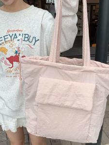 New Drawstring Pleated Shoulder Bag Texture Japanese and Korean Niche Style Student Tote Bag Casual Cool Large Capacity Canvas Bag