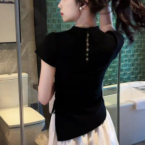 Shalldoer | Summer Fashionable Womens Short Sleeve Drawstring High Waist Skirt Set Two Piece Ensemble Breathable Comfortable Casual Wear