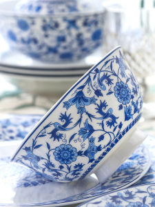Elegant Blue-and-White Porcelain Bowl Chinese Style Enamel Color Bone China Dish Plate for Home Use High-end New 2025