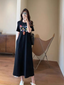 Váy Cotton Thêu Cho Bà Bầu Mùa Hè Váy Dài Tay Rộng Rãi Thoải Mái Thường Ngày Váy Cotton Nguyên Chất