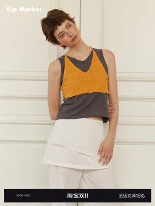 เสื้อกั๊กผ้าลินินคอวีแขนกุดทรงสลิมฟิตสำหรับผู้หญิง Kip Market 2025 Summer Color Block เสื้อกั๊กผ้าฝ้ายลำลองสำหรับเดินทาง